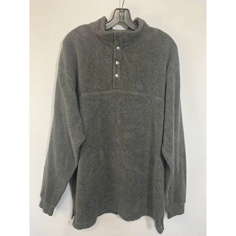 Vintage Norm Thompson Mens 1/2 Button Fleece Pullover Sweater Gray Size Large